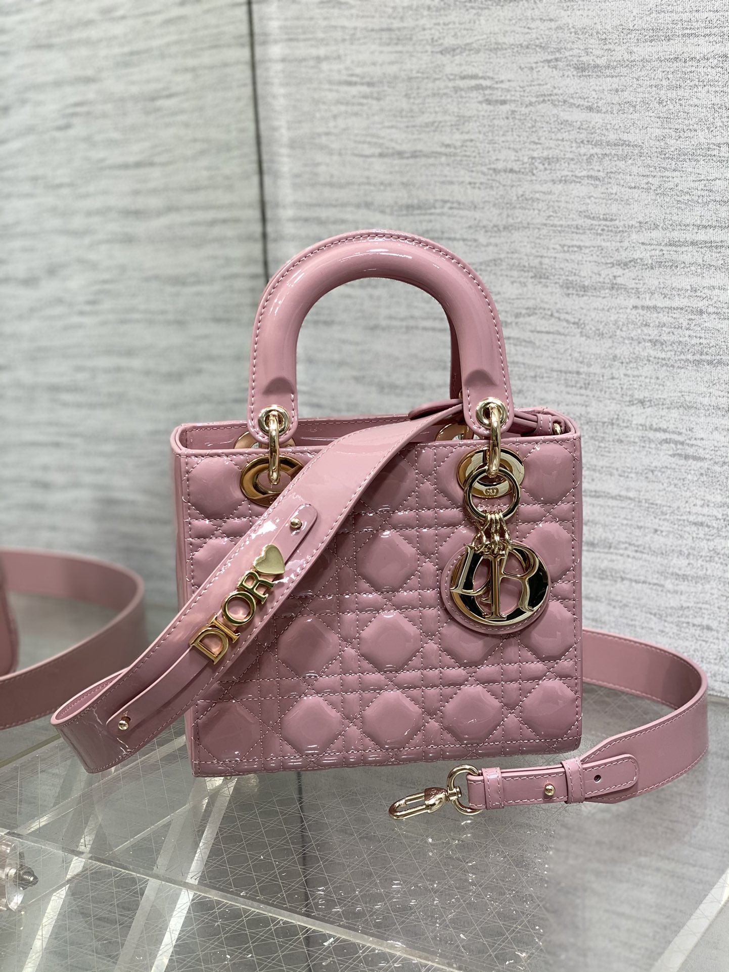 Small Lady Dior Bag Hydrangea Pink Patent Cannage Calfskin